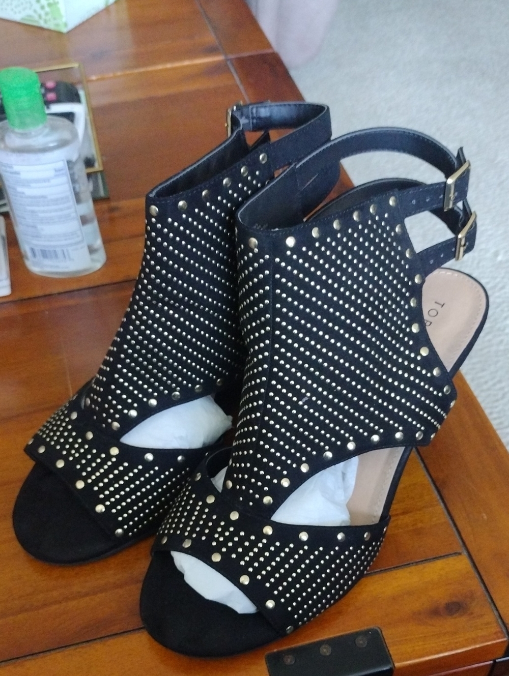 Black Studded Open-Toe Heeled Sandals - Women's 13w